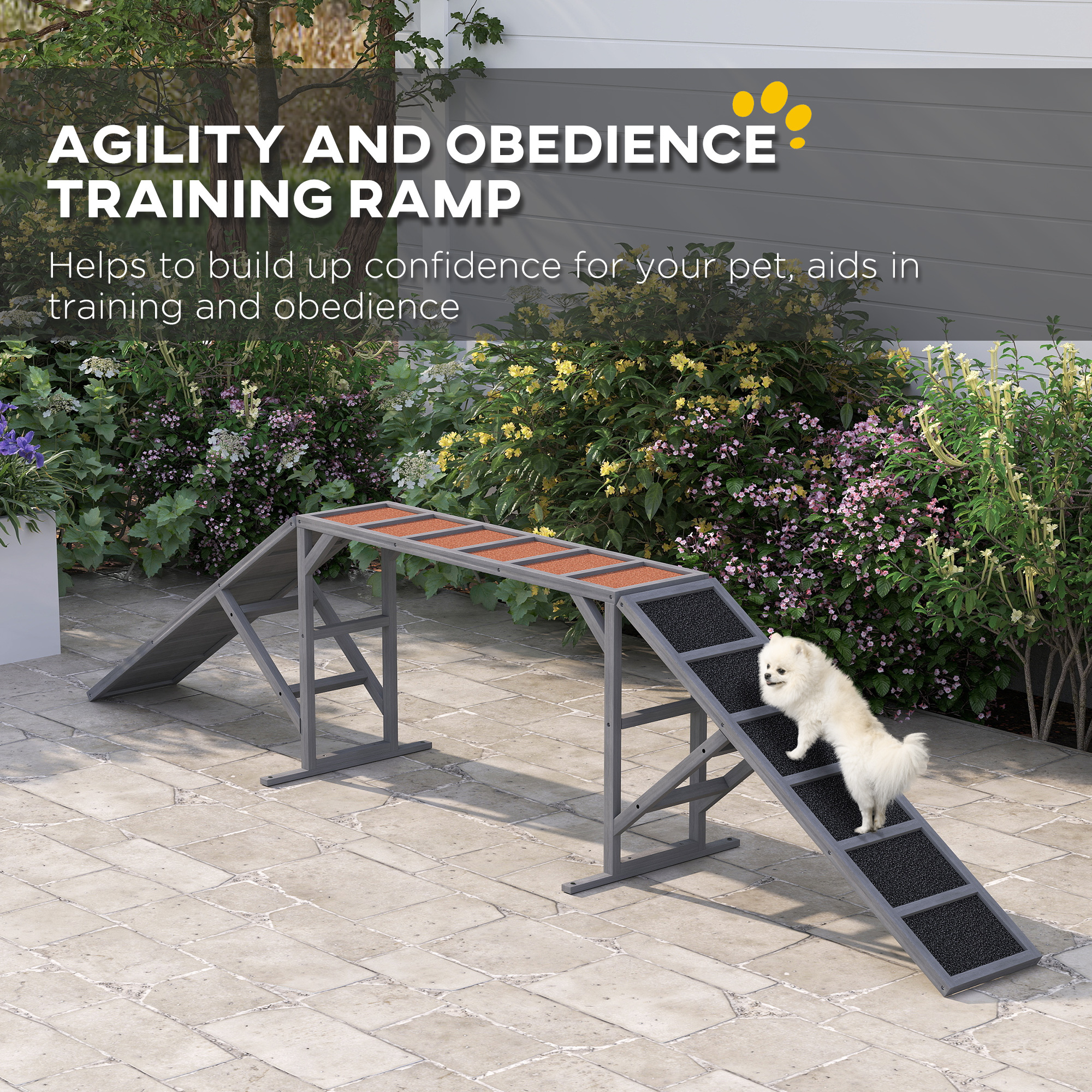 Dog Agility Equipment Ramp With Safety Bar, Non-slip Surface, For Walk And Pause Training, Gray - Image 5