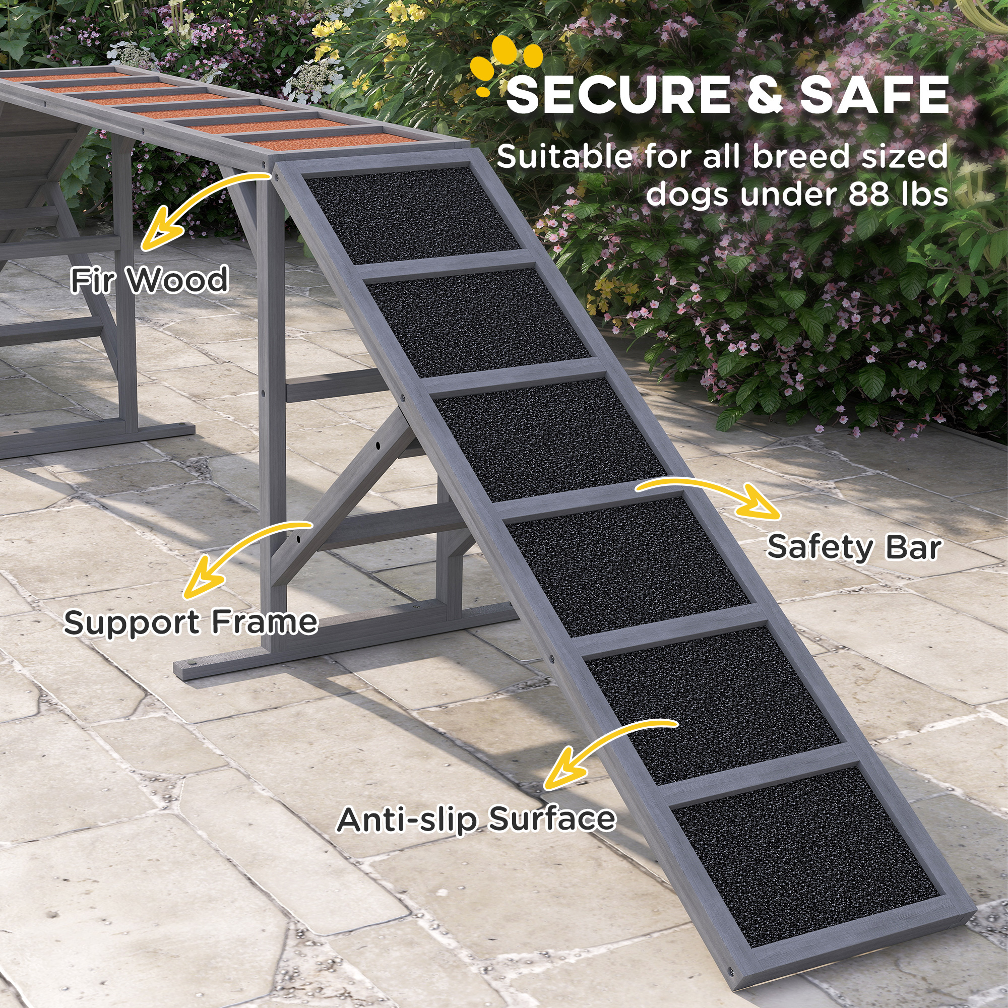 Dog Agility Equipment Ramp With Safety Bar, Non-slip Surface, For Walk And Pause Training, Gray - Image 4