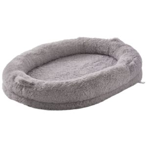 Human Dog Bed, 72" X48"x10" Giant Human Dog Bed For Adult, Human Size Dog Bed With Washable PV Velvet Cover, Egg Orthopedic Foam, Storage Pocket, Large Dog Bean Bed For You And Pet, Light Grey