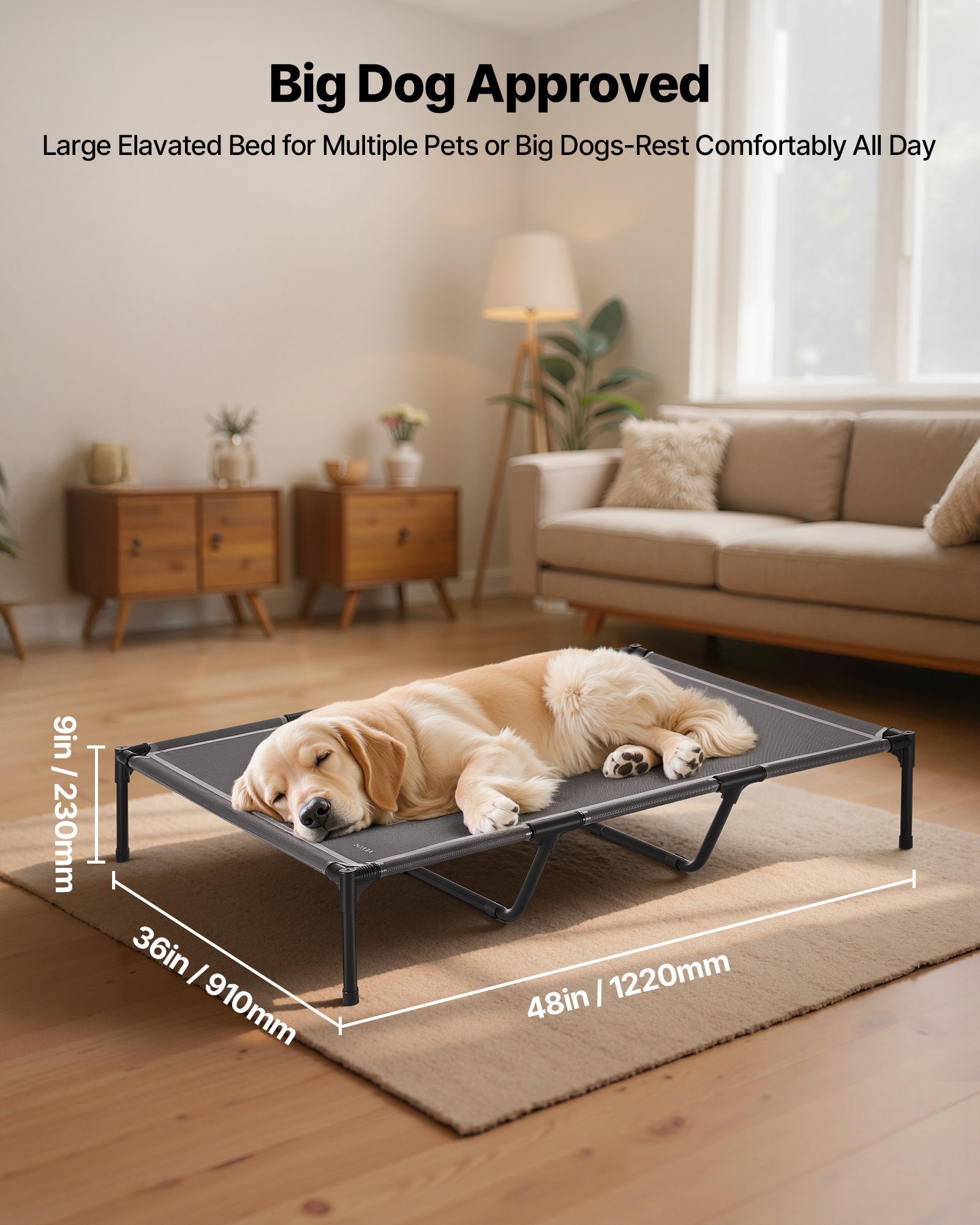 Elevated Dog Bed For Large Dog Portable Raised Dog Cot With Metal Frame XL - Image 4