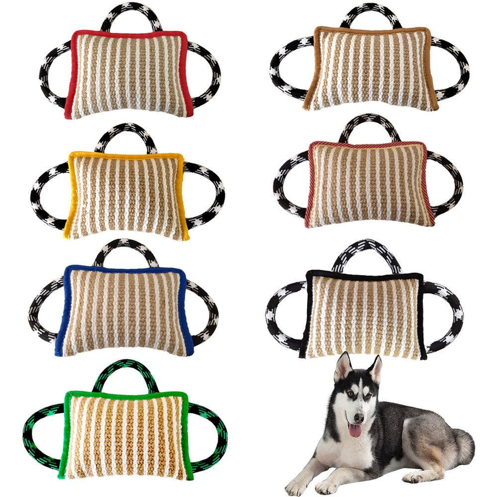 Dog Rope Toys Dog Jute Bite Pillow With 3 Strong Handles Tug Of War Dog Toy Perfect Pull Toy For Medium Large Dogs Training Interactive Playing - Image 4