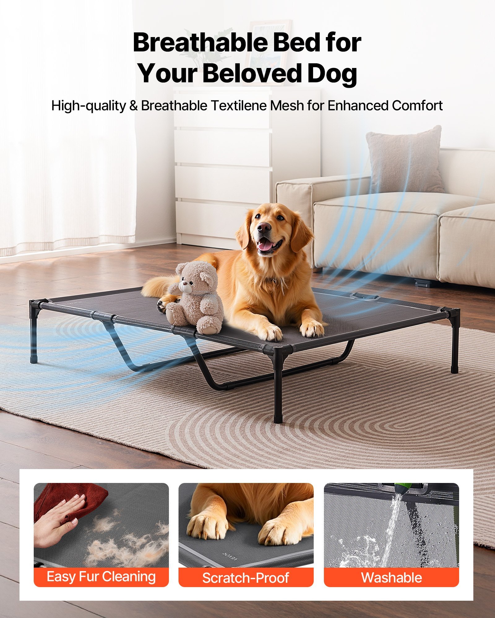 Elevated Dog Bed For Large Dog Portable Raised Dog Cot With Metal Frame XL - Image 2