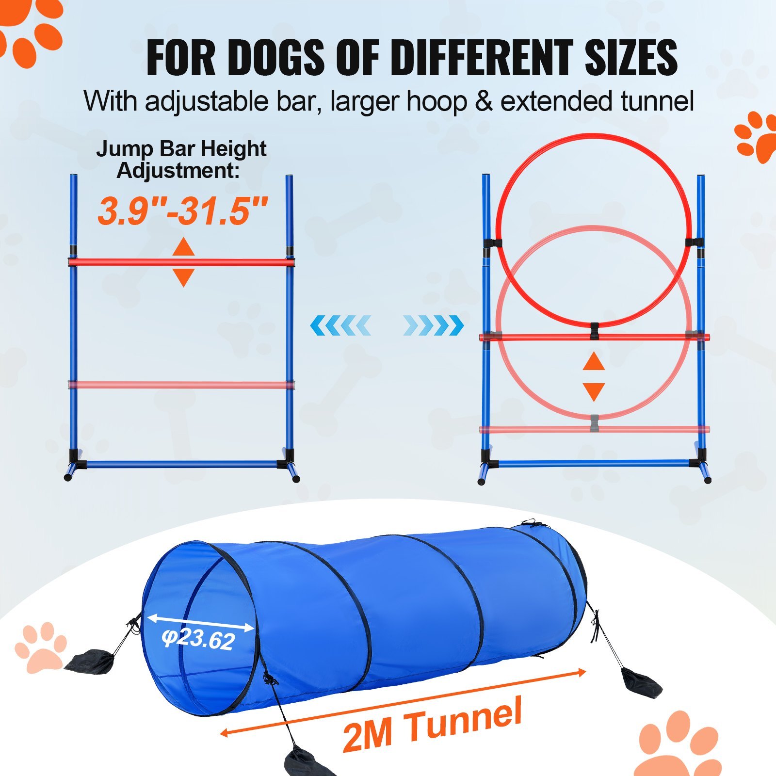 Dog Agility Training Equipment, 5 PCS Set With Adjustable High Hurdles,6 Weave Poles, Tunnel, JumpRing, Pause Box, Whistle, Foldable Bowl, Puppy Obstacle Course Kit With Storage Bags - Image 9