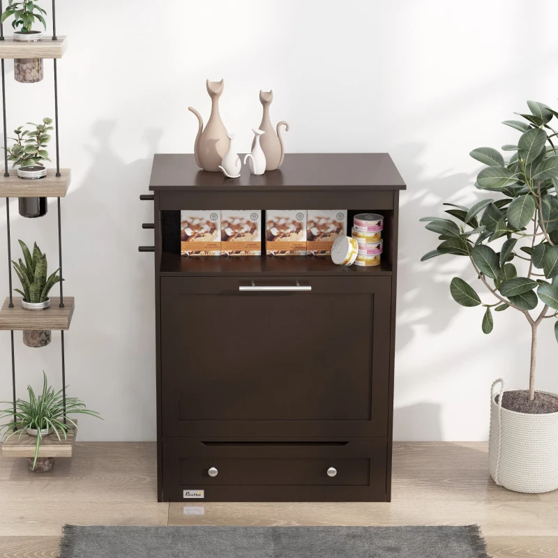 Pet Feeder Station Storage Cabinet, Dog Food Storage Container With Dog Raised Bowls, Watering Supplies, Gray - Image 5