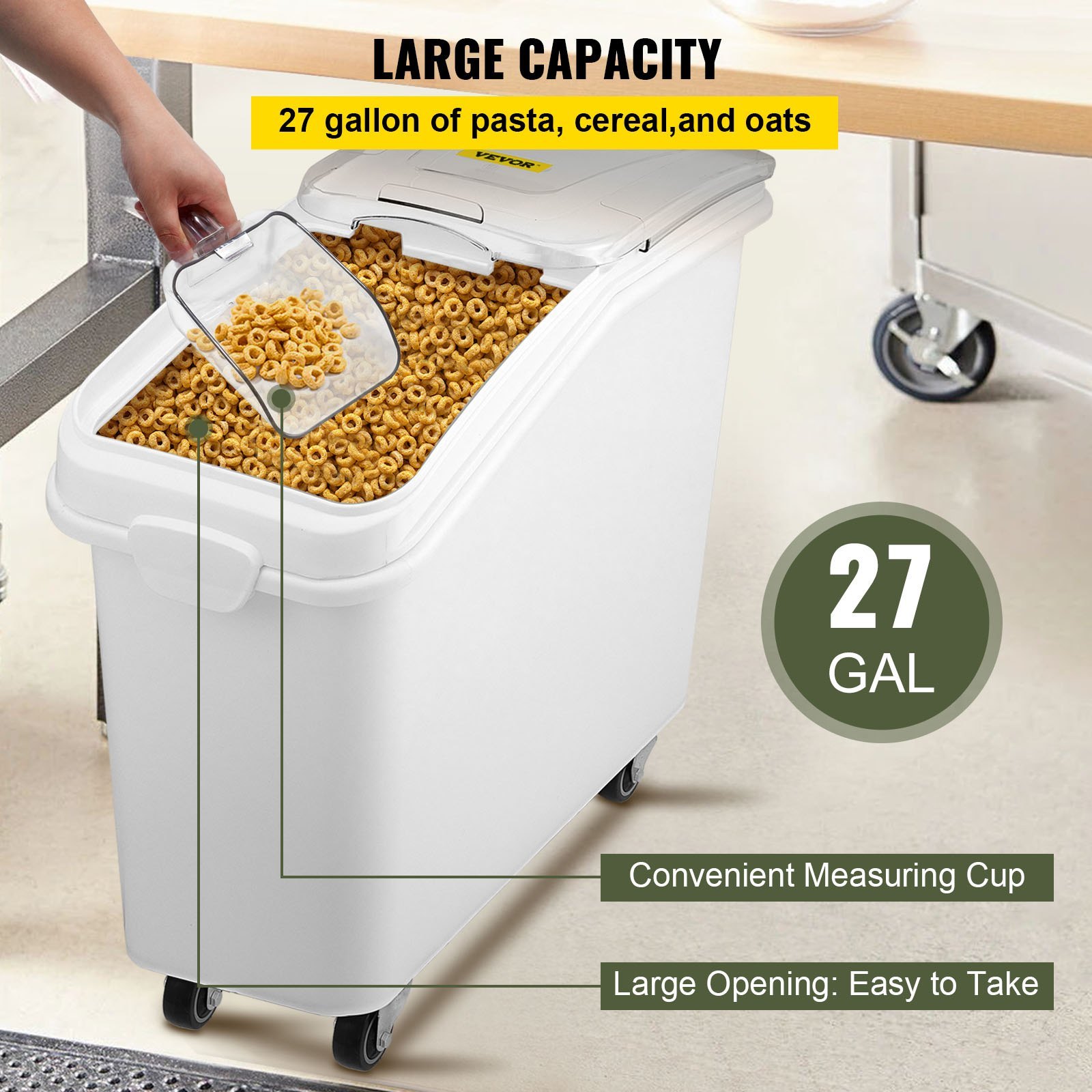 27 Gallon Ingredient Storage Bin 500 Cup Ingredient Bin With Scoop And Sliding Lid Commercial Food Container Ideal For Kitchen, White - Image 2