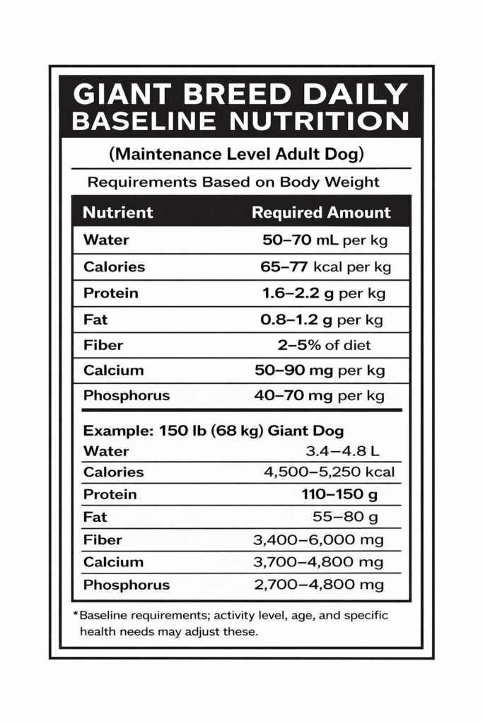 Giant Breed Daily Baseline Nutrition Requirements