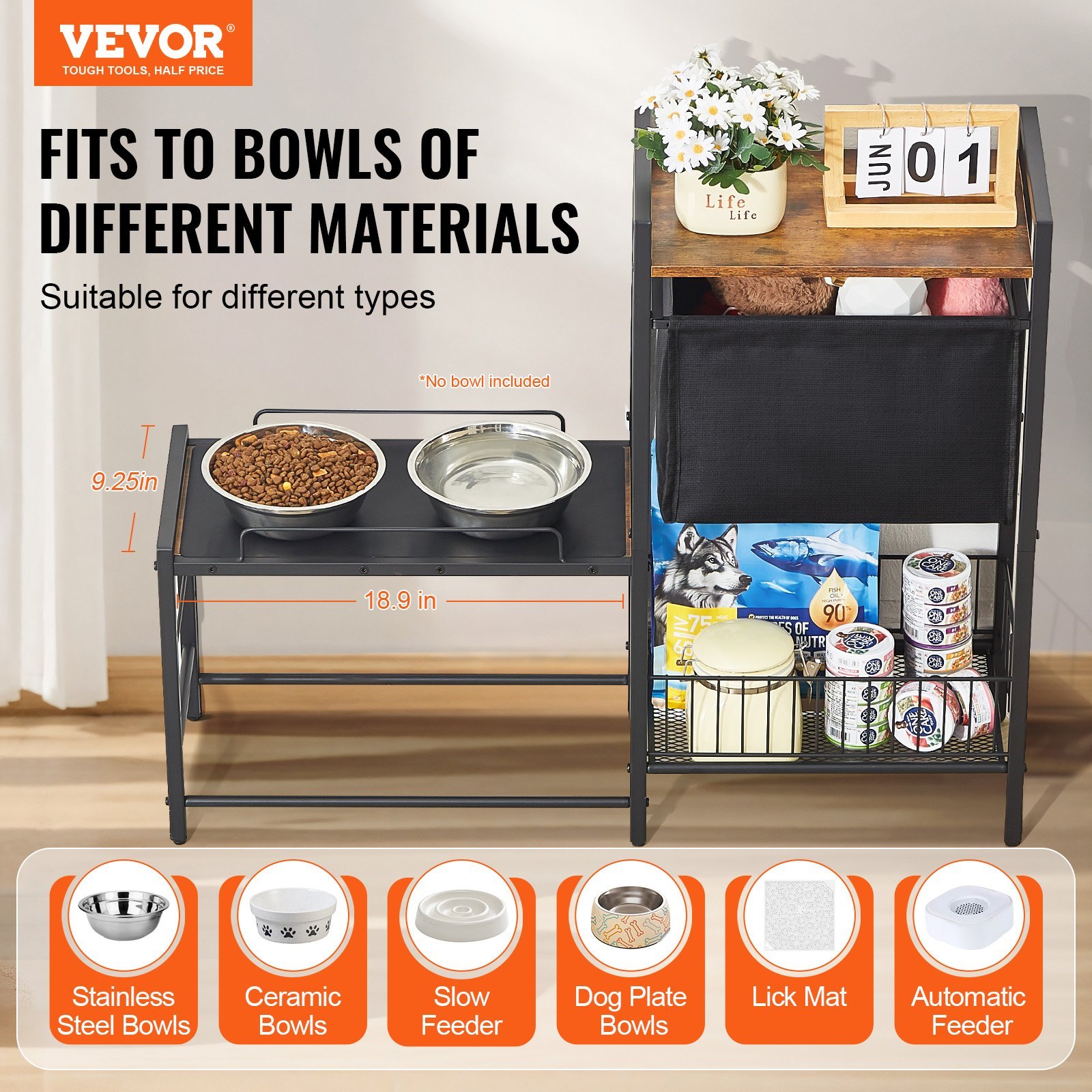 Pet Feeding Station With Storage, Elevated Dog Bowls, Raised Dog Bowl Stand, Dog Food Storage And Feeder Station With Storage Shelves, Pet Toy Storage Organizer, For Large Medium Small Dogs - Image 3