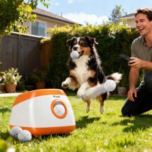 Automatic Dog Ball Launcher With 26-80 FT Distance, Automatic Ball Launcher For Medium And Large Dogs, Orange