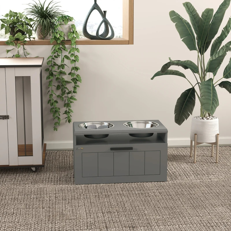 Elevated Dog Bowls, Large Breed Raised Dogs Bowl Stand With 2 Stainless Steel Bowls, Storage Drawer And Slow Feeder Mat - Image 5