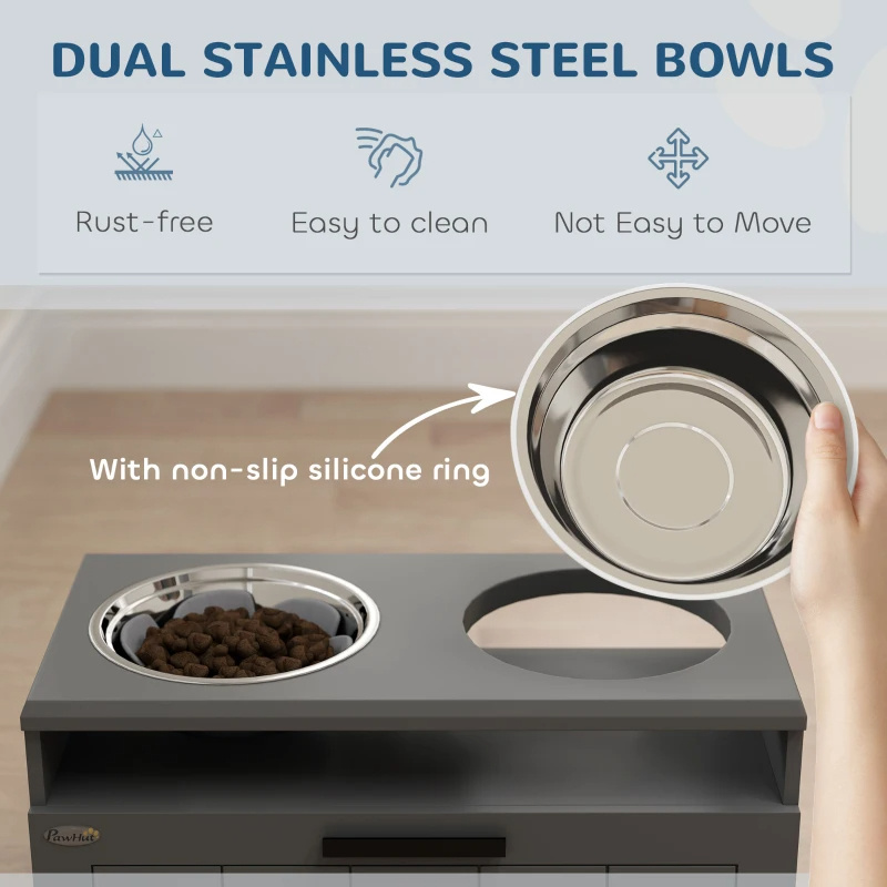 Elevated Dog Bowls, Large Breed Raised Dogs Bowl Stand With 2 Stainless Steel Bowls, Storage Drawer And Slow Feeder Mat - Image 7