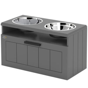 Elevated Dog Bowls, Large Breed Raised Dogs Bowl Stand With 2 Stainless Steel Bowls, Storage Drawer And Slow Feeder Mat
